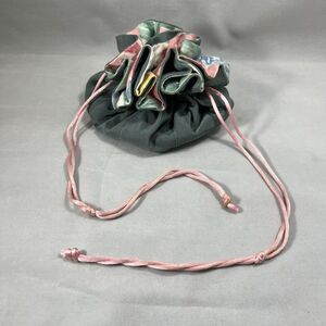 Vintage  Jewelry Organizer 8 Pockets Travel Case Drawstring Bag Floral Pink